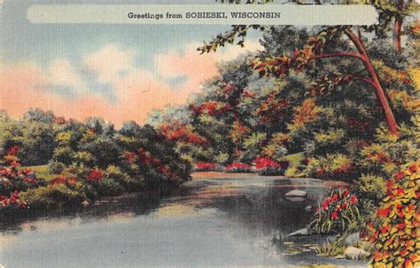 Sobieski Wisconsin Scenic Waterfront Greeting Antique Postcard K73513