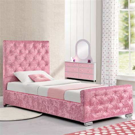 Beaumont Diamante Pink Crushed Velvet Double Bed Frame 4ft6 Bed Frame