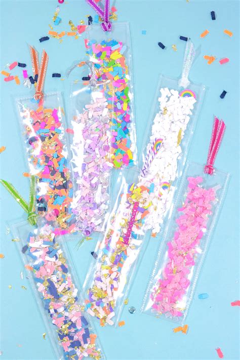 Make Your Own Confetti Bookmarks Glitter Crafts Bookmarks Diy Kids