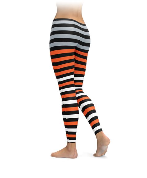 Black And Orange Striped Leggings