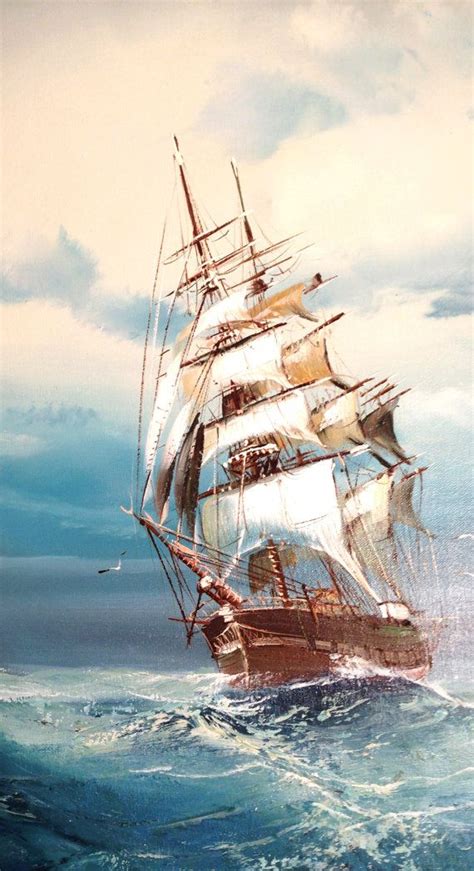 Vintage Original Clipper Ship Oil Painting Signed By Harpersflea