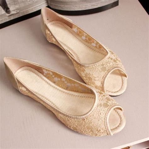 Ivory Lace Peep Toe Ballet Flat To Be Comfortable In Wedding