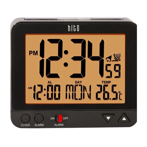 Hito Atomic Bedside Desk Travel Alarm Clock W Date Temp Week Auto