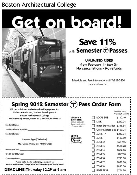 Any mbta pass product (i.e. Spring 2012 Semester T Pass Program
