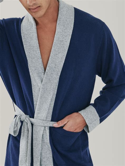 Mens Pure Cashmere Robe In Denim Blue Mr Quintessential