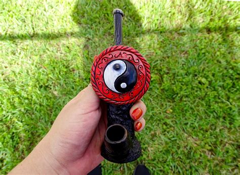 Yin Yang Red Circle Tobacco Smoking Pipe Handmade Art Etsy