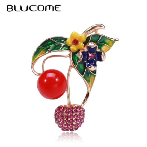 Blucome New Red Cherries Brooches For Women Fashion Pins Gentleman