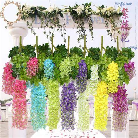 new 12pcs simulation wisteria flower silk artificial vine flower hydrangea rattan diy wedding