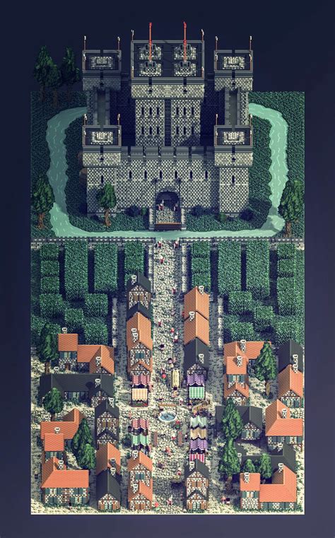 Medieval Town Voxel Art On Behance Pixel Art Landscape Pixel Art