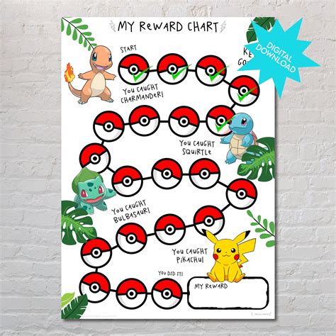 Pokemon Reward Chart Printable Behavior Chart Pokemon Etsy Sexiz Pix