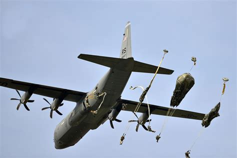 Us Army Paratroopers Using T 11 Parachutes To Jump From A C 130