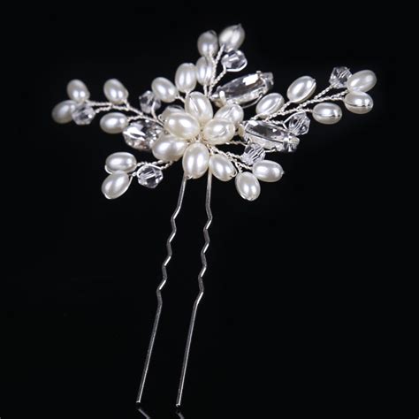 1pcs Simulated Pearl Crystal Flower Bridal Hairpin For Women Handmade