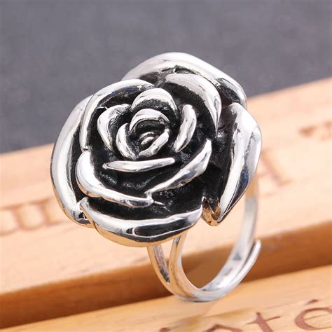 Jiashuntai 100 925 Sterling Silver Rings For Women Rose Flower Design