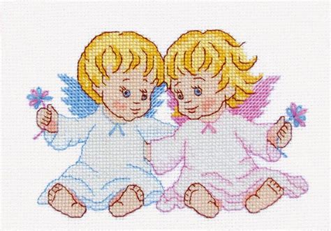 Cross stitch patterns for twin baby girls. Twin angel babies cross stitch counted pattern Cute boy ...