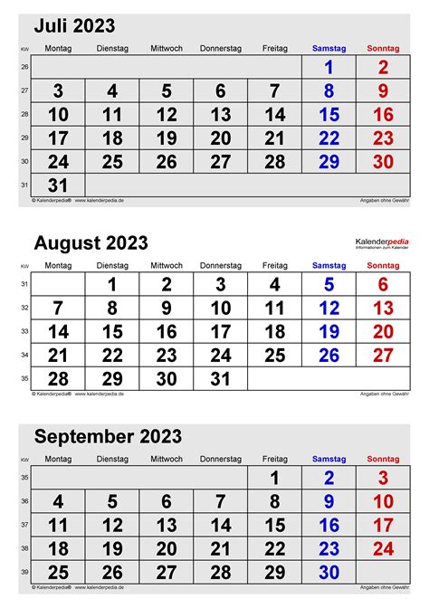 Kalender August 2023 Als Excel Vorlagen
