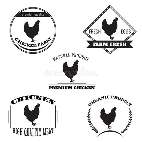 Set Chicken And Eggs Logo Emblem Natural Fresh Farm Stock Illustration