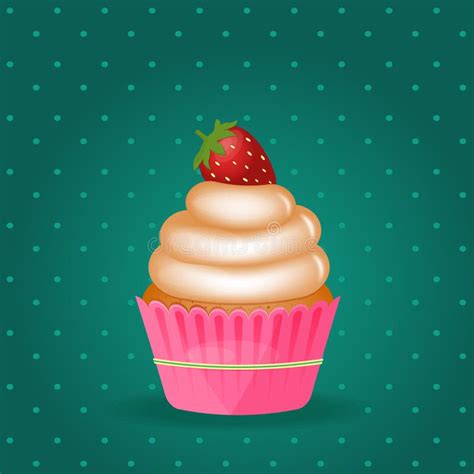 Sweet Strawberry Cupcake Delicious Strawberry Cupcake Cute Illustration