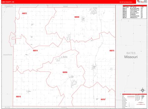 Linn County Ks Zip Code Wall Map Red Line Style By Marketmaps Mapsales