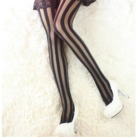 black sexy vertical striped tights gothic punk stripe tights women temptation sheer mock