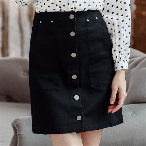 Women Denim Pockets Skirt Button Hzirip Summer Fashion High Waist A Line Female Saias 2018 New