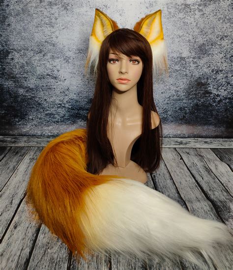 Fox Set Ears Tail ﾉヮﾉ Holo Cosplay Large Fox Tail Etsy