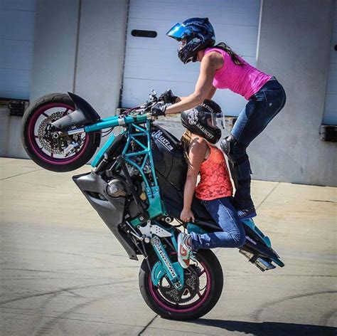Turquoise Chassis Stunt Bike Biker Girl Motorcycle Girl Stunt Bike