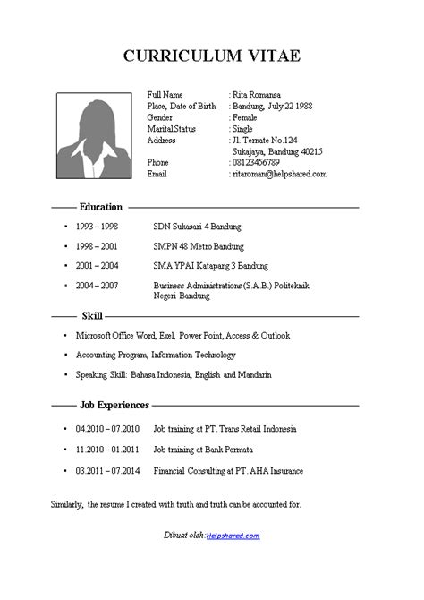 Contoh Cv Lamaran Kerja Dalam Bahasa Inggris Helpshared Com