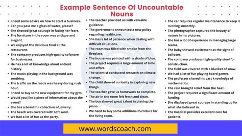 200 Example Sentence Of Uncountable Nouns Word Coach