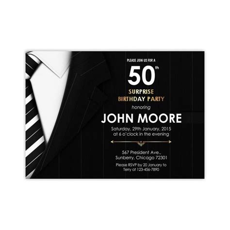 50th Birthday Invitations Men Birthday Invite Suite And Tie Etsy