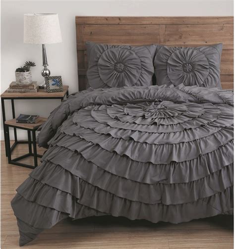 Elegant 3 Piece Queen Size Comforter Set Ruffle Bedding Bed Bedroom
