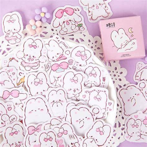 Cute Bunny Stickers Set Of 45 Etsy