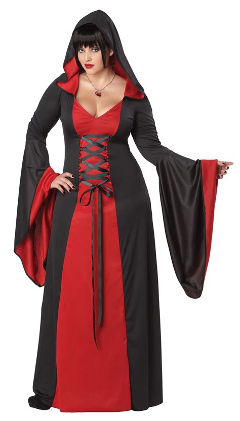 Womens Deluxe Hooded Black Vampire Dress Robe Black Halloween Costume