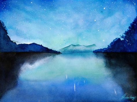 Endless Night Starry Night Watercolor Painting By Suisaigenki On
