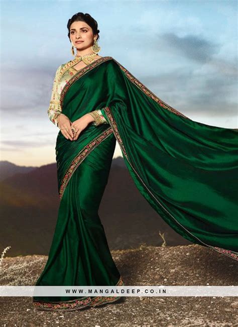 Attractive Green Color Designer Saree With Fancy Blouse Green Sarees Bollywood Saree Party