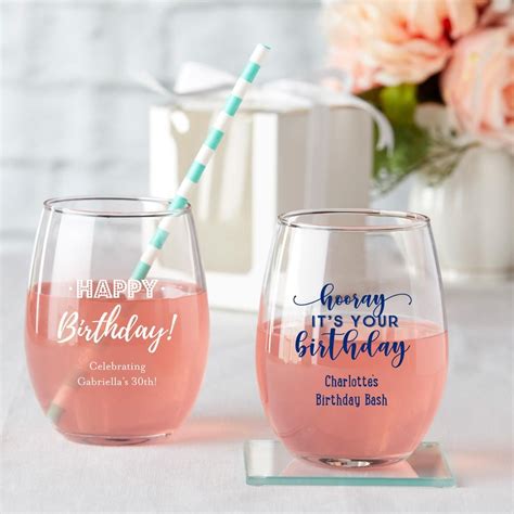 Personalized 9 Oz Stemless Wine Glass Birthday Personalized Plastic Wine Glasses Stemless