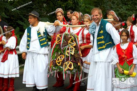 People In Traditional Hungarian Dress Annual Wine Harvest Festival