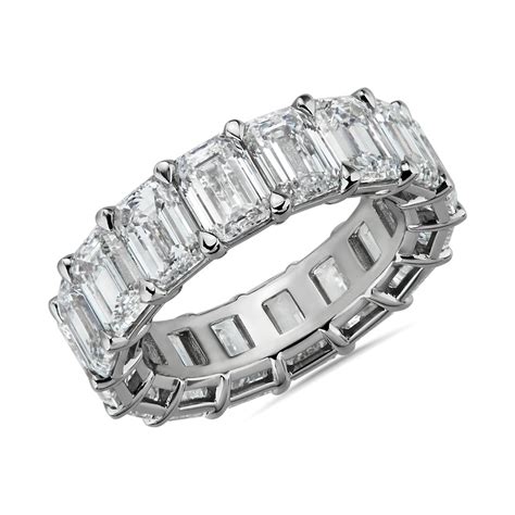 Emerald Shape Diamond Eternity Ring In Platinum 110 Ct Tw Blue