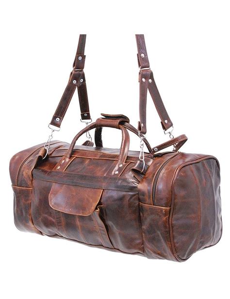 Large Size Vintage Brown Leather Travel Duffel Bag P3102dn Jamin