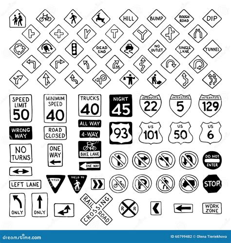 Vector Set Of Doodles Road Signs Stock Vector Illustration Of Hill