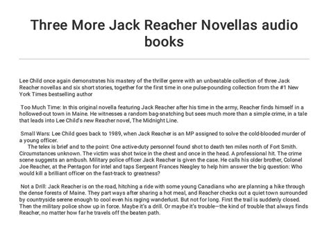 Three More Jack Reacher Novellas Audio Books