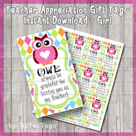 Owl Teacher Appreciation Gift Tag Teacher Gift Tag Teacher Etsy