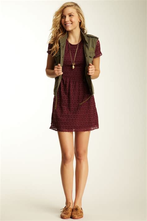 I Absolutely Adore The Burgundy Dress With The Olive Vest Over It