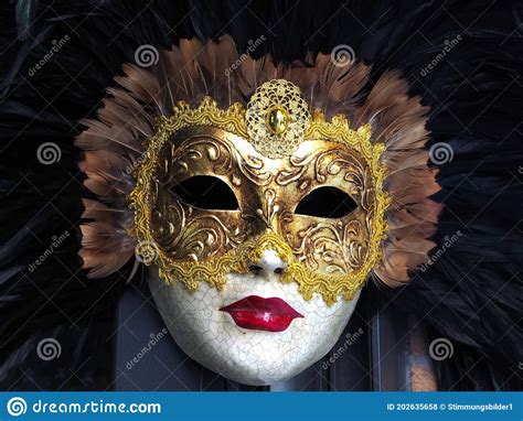 Golden Face Mask With Red Lips Stock Photo Image Of Colourful Covid