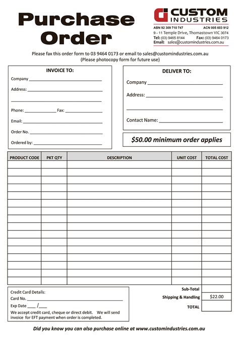 Printable Purchase Order Forms