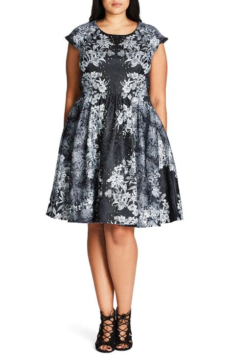 City Chic Fit And Flare Dress With Delicate Lace Insets Plus Size