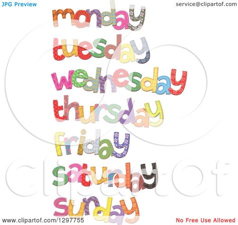 Clipart Of Patterned Stitched Days Of The Week Royalty Free Vector