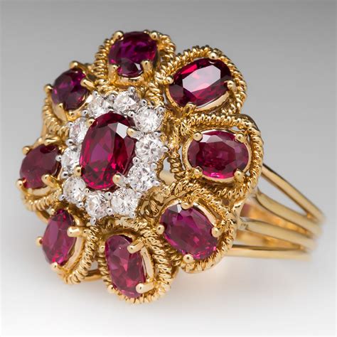 1970s natural ruby and diamond cocktail ring 18k gold ruby jewelry ring gold diamond jewelry red