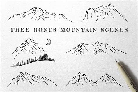 Hand Drawn Mountains And Trees Custom Designed Illustrations