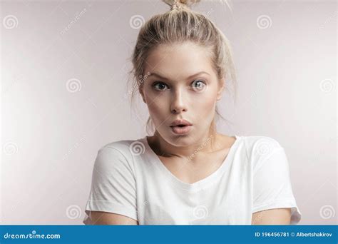 Attractive Exited Woman With Opened Mouth And Surprised Expression Stock Image Image Of