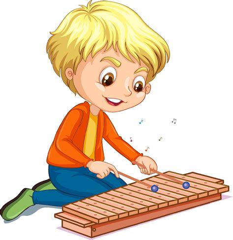 Character Of A Boy Playing Xylophone On White Background 2120025 Vector